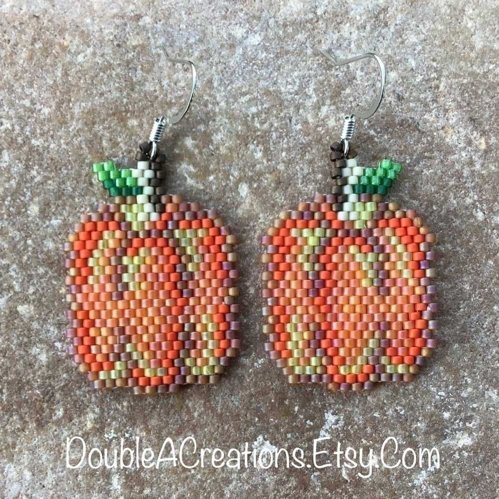 Pumpkin Beaded Earrings, New, Handmade by Me